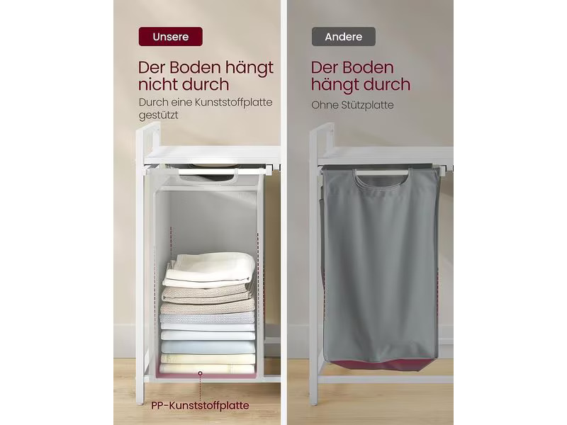 VASAGLE Wäschekorb  mit Ablage 2 x 46 l, Grau/Weiss