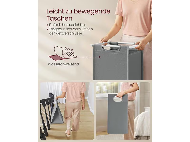 VASAGLE Wäschekorb  mit Ablage 2 x 46 l, Grau/Weiss