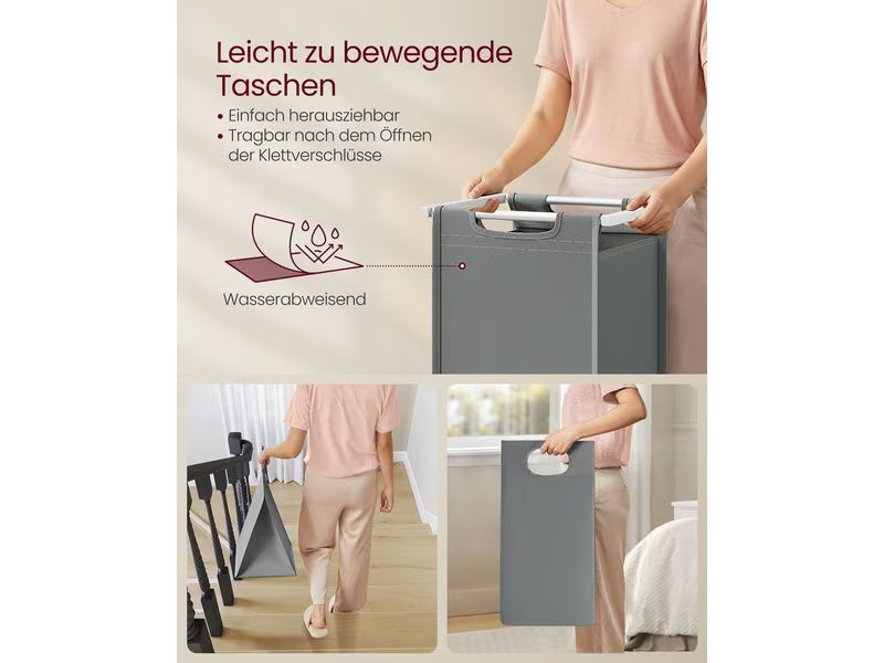 VASAGLE Wäschekorb  mit Ablage 2 x 46 l, Grau/Weiss