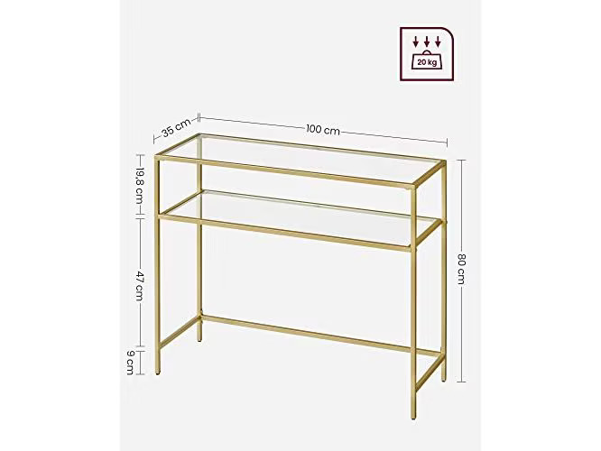 VASAGLE Konsolentisch 100 x 35 x 80 cm, Gold