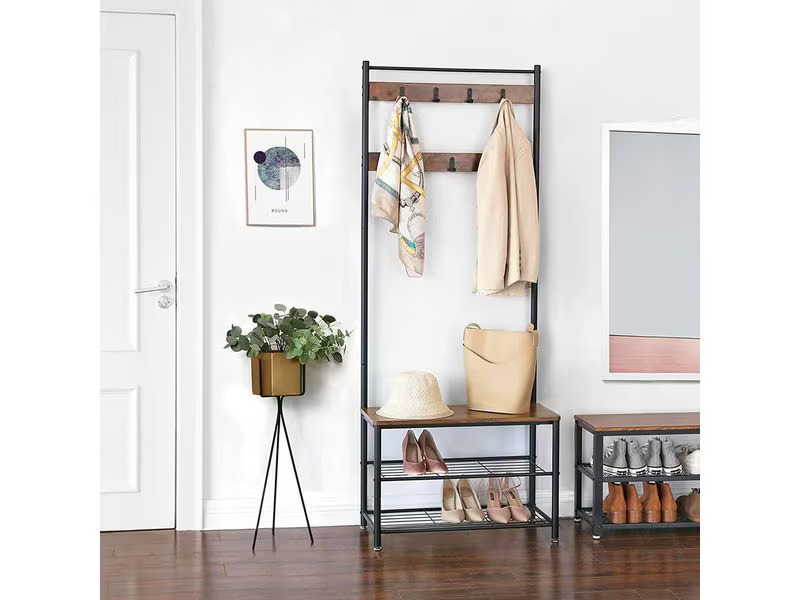 VASAGLE Garderobenständer 70 x 175 x 32 cm, Braun/Schwarz