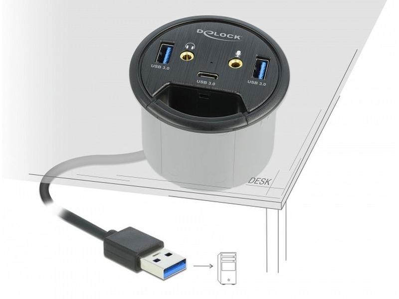 Delock Tisch-Hub USB 3.0 Typ A/C + HD Audio