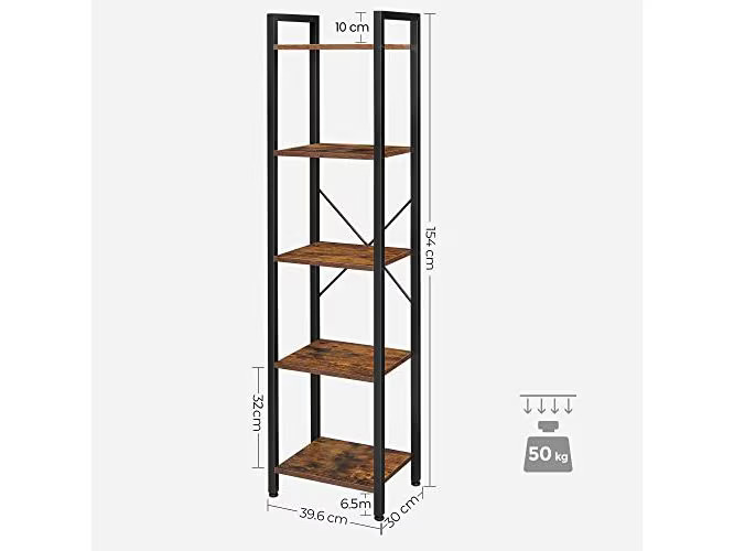 VASAGLE Regal mit 5 Ebenen 40 x 30 x 146 cm, Braun/Schwarz