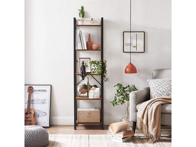 VASAGLE Regal mit 5 Ebenen 40 x 30 x 146 cm, Braun/Schwarz