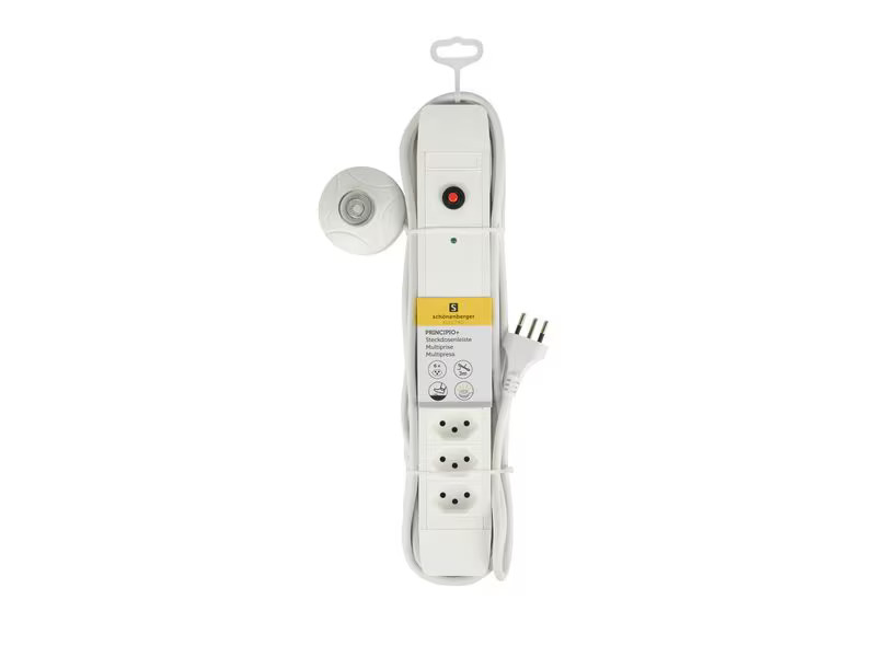 Schönenberger Steckdosenleiste 6 x T13 mit externem Taster, 3 m, Weiss