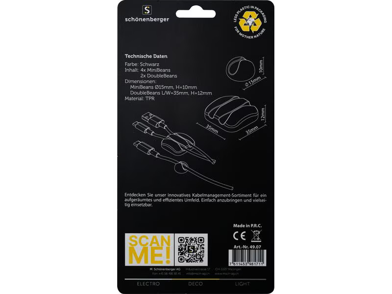 Schönenberger Kabelhalterungen 2 x Ø 35 mm, 4 x Ø 15 mm, Schwarz