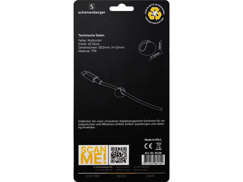 Schönenberger Beans Kabelhalterungen, Ø 15 mm, Mehrfarbig