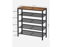 VASAGLE Schuhregal mit 5 Ablagen 75 x 30 x 93 cm, Braun/Schwarz
