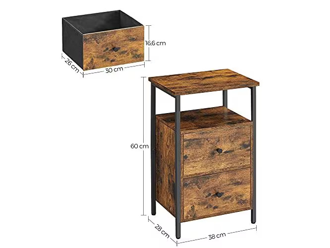VASAGLE Nachttisch mit 2 Schubladen 38 x 28 x 60 cm, Braun/Schwarz