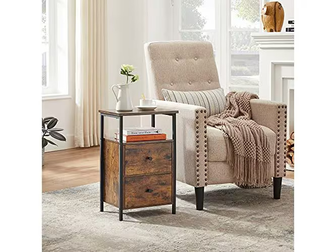 VASAGLE Nachttisch mit 2 Schubladen 38 x 28 x 60 cm, Braun/Schwarz