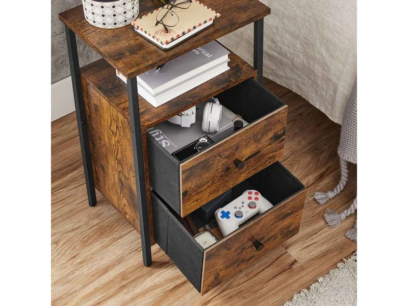VASAGLE Nachttisch mit 2 Schubladen 38 x 28 x 60 cm, Braun/Schwarz