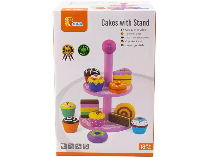 Viga Spiel-Lebensmittel Cupcakes mit Kuchenregal