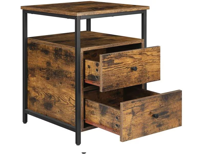 VASAGLE Nachttisch mit 2 Schubladen 45 x 45 x 60 cm, Braun/Schwarz