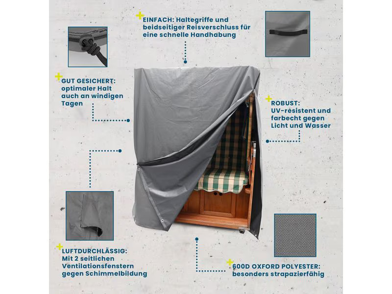 Hoberg Strandkorbabdeckung gross, 140 x 100 x 165 cm, grau