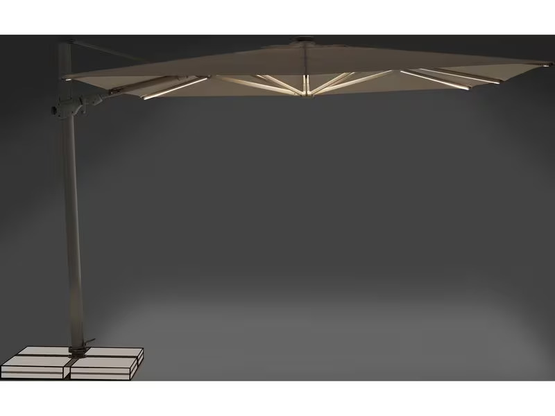 Suncomfort by Glatz Sonnenschirm Varioflex Solar LED, 300 x 300 cm, Hellgrau