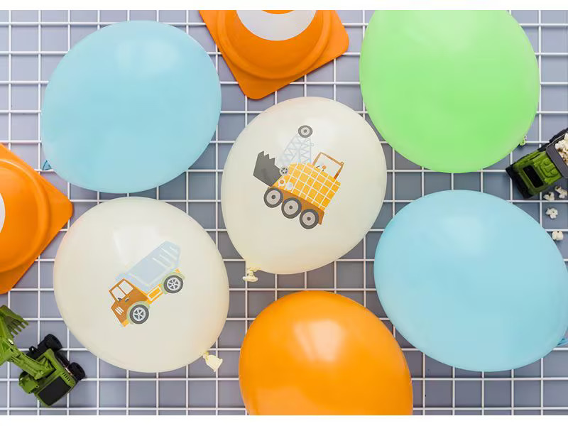Partydeco Luftballon Ballon Baufahrzeuge Ø 30 cm, 6 Stück, Mehrfarbig