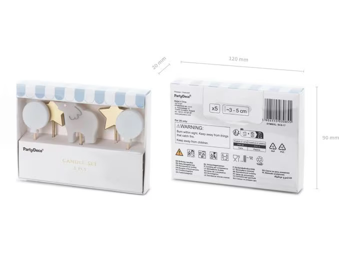 Partydeco Kerze Elefant 3-5 cm, Mehrfarbig