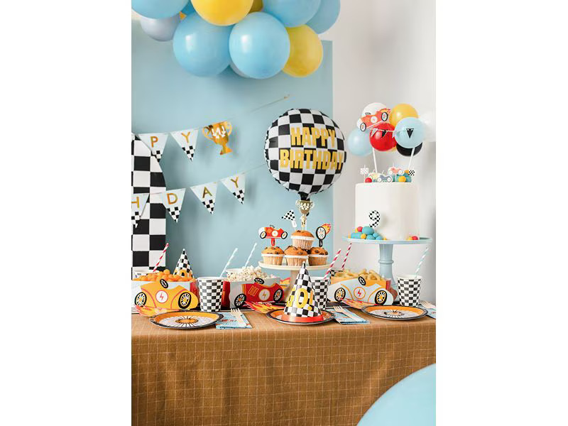 Partydeco Folienballon Auto Schwarz/Weiss, 45 cm