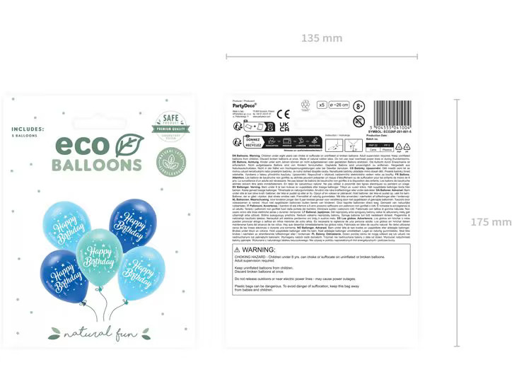 Partydeco Luftballon Happy Birthday Ø 26 cm, 5 Stück, Blau