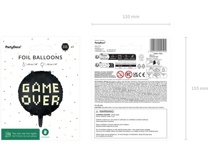 Partydeco Folienballon Game Schwarz, 45 cm