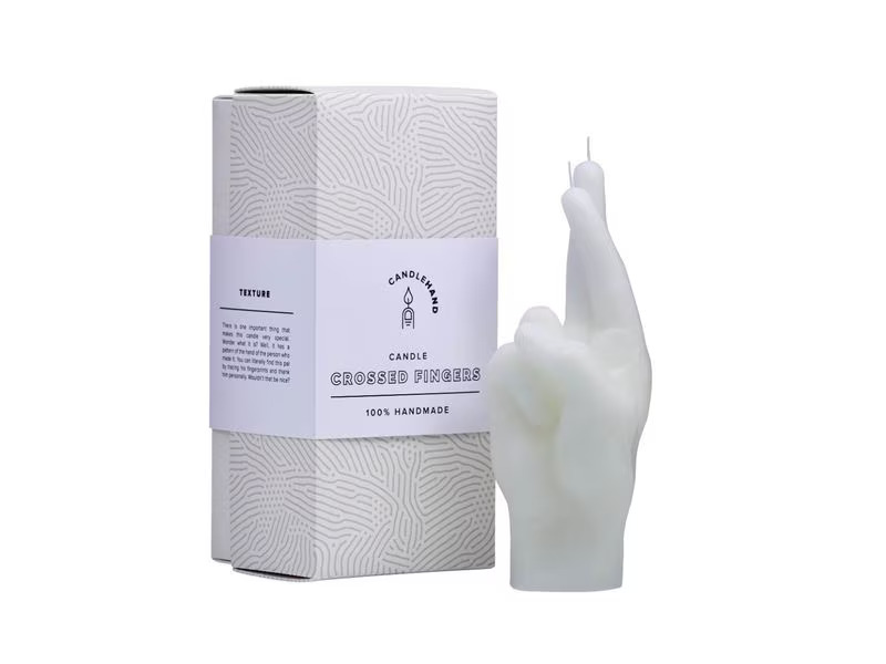 Mandatus Kerze Crossed Fingers Candle Hand, Weiss