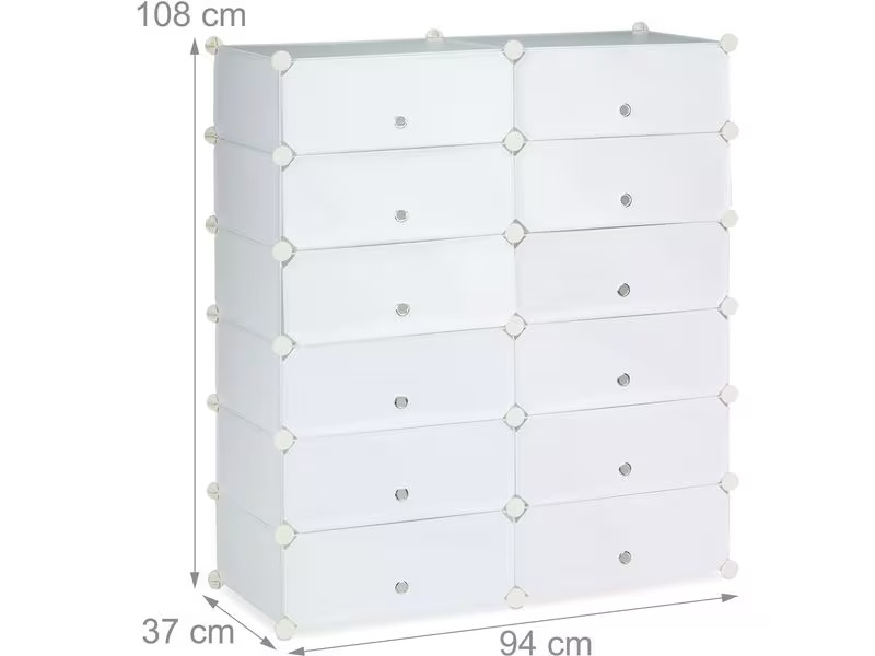 relaxdays Schuhschrank mit 12 Fächern Silber/Transparent/Weiss