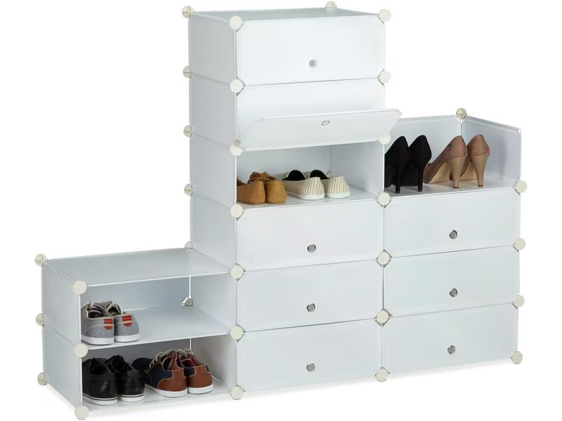 relaxdays Schuhschrank mit 12 Fächern Silber/Transparent/Weiss