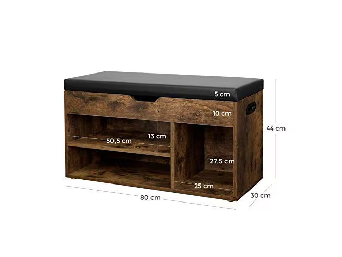 VASAGLE Truhe mit 3 Fächer 80 x 30 x 44 cm, Braun