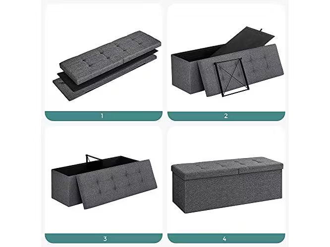 Songmics Truhe mit Klappdeckel 110 x 38 x 38 cm, Dunkelgrau