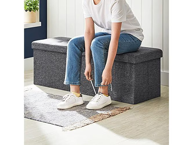 Songmics Truhe mit Klappdeckel 110 x 38 x 38 cm, Dunkelgrau
