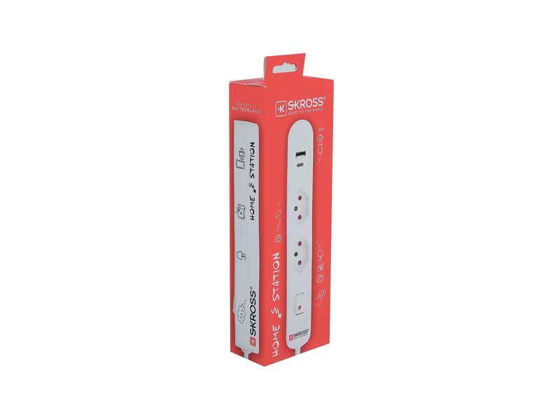 SKROSS Steckdosenleiste 2 x T13, USB-A+C, mit Schalter, 1.5 m