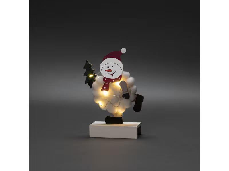 Konstsmide LED-Figur Schneemann, Holz &amp; Baumwolle, 6 LED