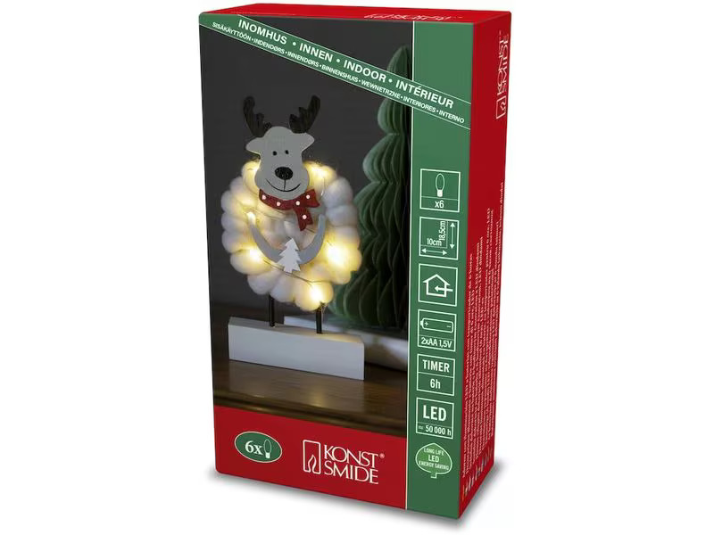 Konstsmide LED-Figur Elch, Holz &amp; Baumwolle, 6 LED