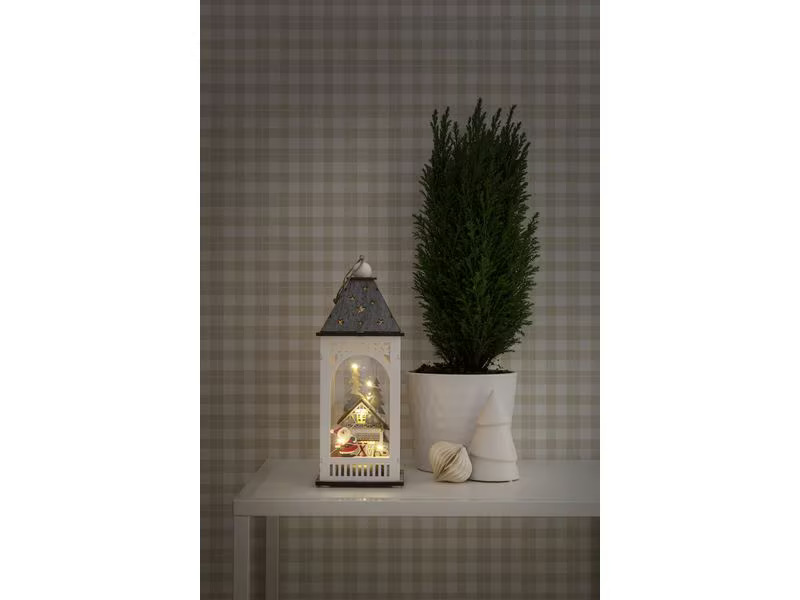 Konstsmide LED Holzlaterne Haus, 11 x 11 x 29 cm, Weiss