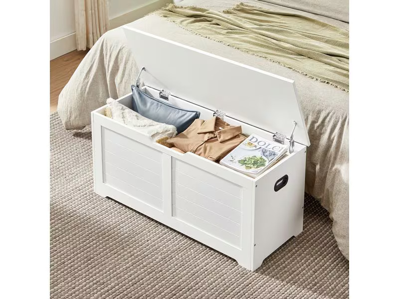 VASAGLE Sitztruhe im Landhausstil 100 x 40 x 46 cm, Weiss matt