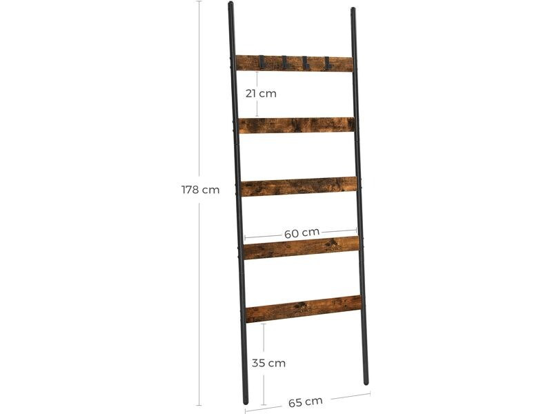 VASAGLE Leiter mit 5 Sprossen 65 x 178 cm, Braun/Schwarz