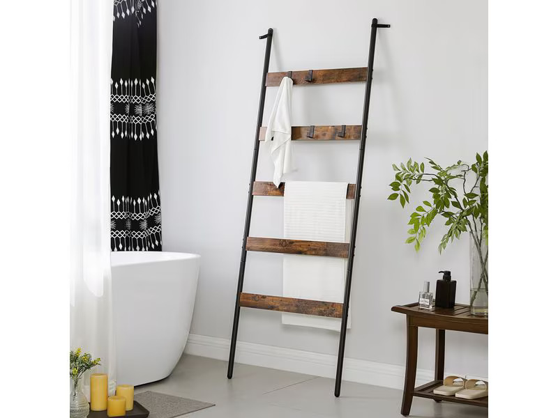 VASAGLE Leiter mit 5 Sprossen 65 x 178 cm, Braun/Schwarz