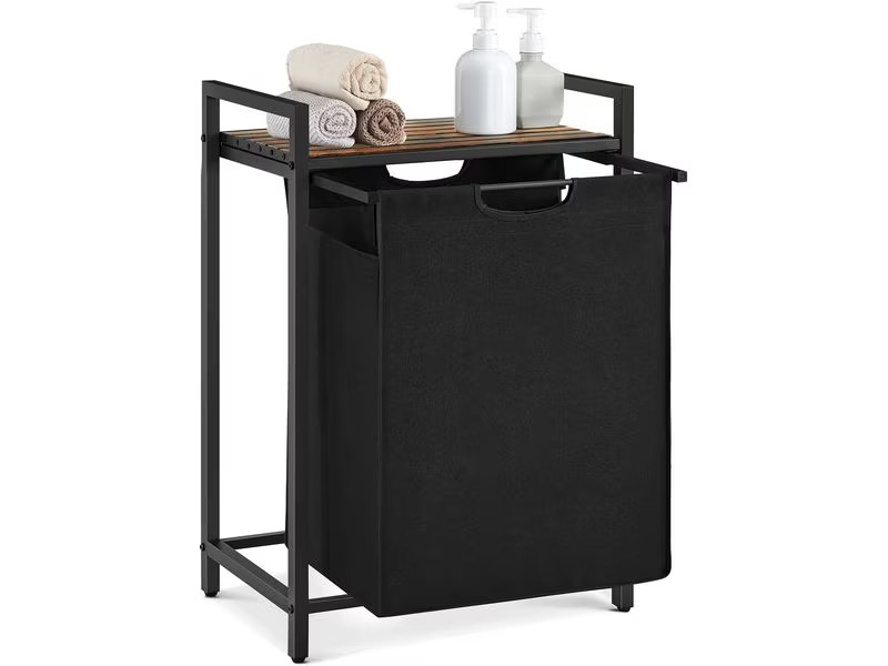 VASAGLE Wäschekorb  mit Ablage 65 l, Schwarz