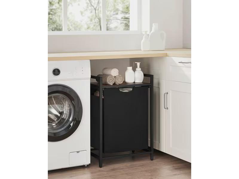 VASAGLE Wäschekorb  mit Ablage 65 l, Schwarz