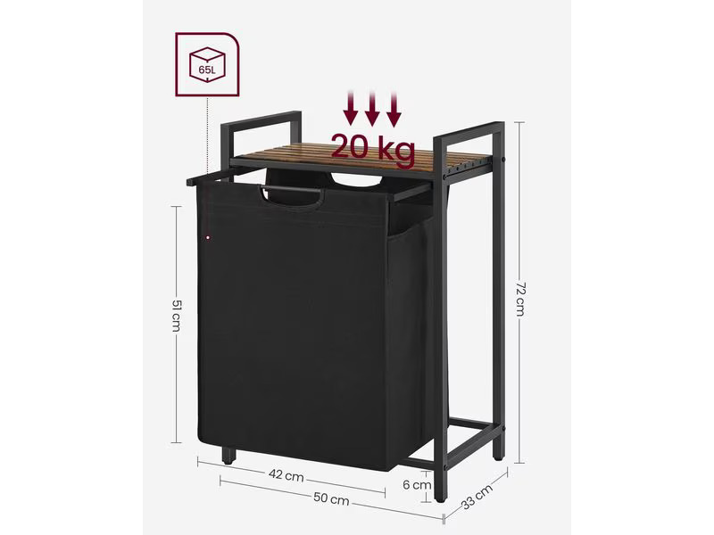 VASAGLE Wäschekorb  mit Ablage 65 l, Schwarz