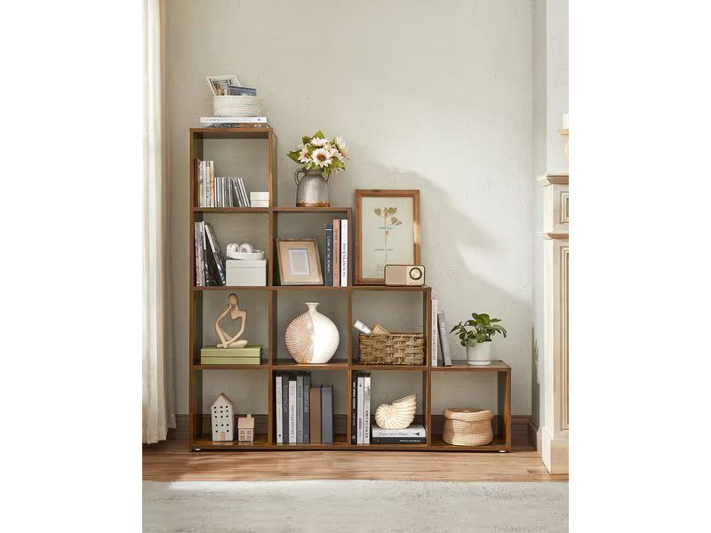 VASAGLE Regal mit 10 Würfeln 129.5 x 29 x 129.5 cm, Braun