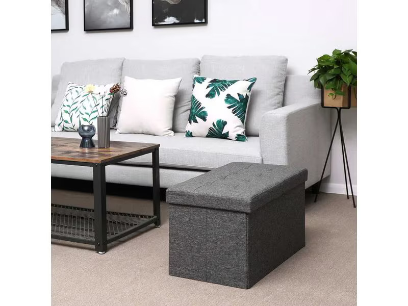Songmics Truhe mit Klappdeckel 76 x 38 x 38 cm, Dunkelgrau