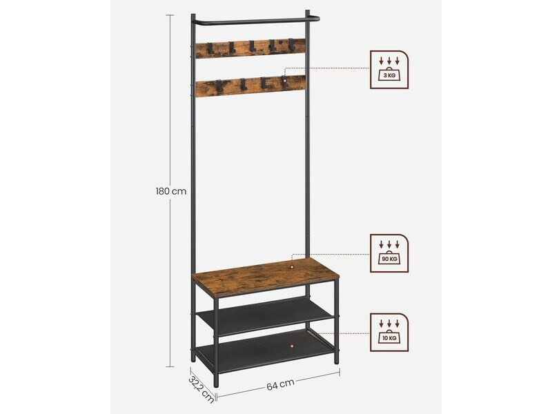 VASAGLE Garderobenständer 32.2 x 64 x 180 cm, Braun/Schwarz
