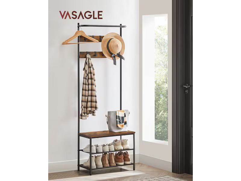 VASAGLE Garderobenständer 32.2 x 64 x 180 cm, Braun/Schwarz
