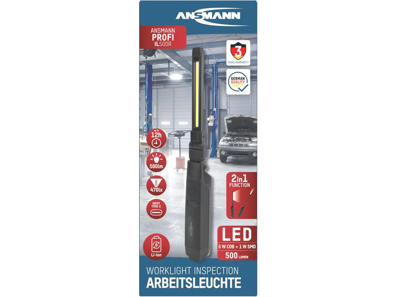 Ansmann Taschenlampe Werktstatt Leuchte IL500R, 500 lm