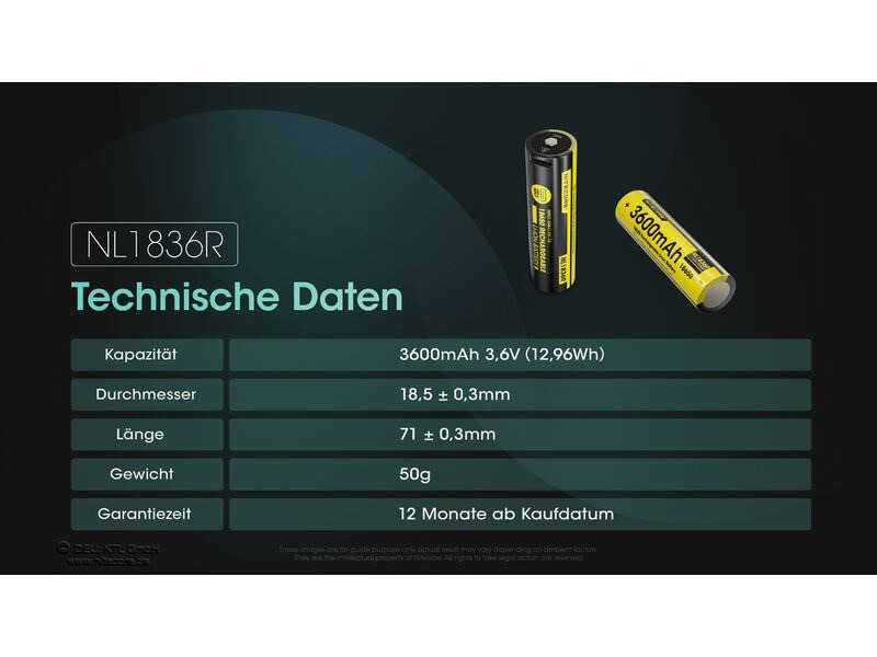 Nitecore Akku NL1836R 18650 UCB-C, 3600 mAh