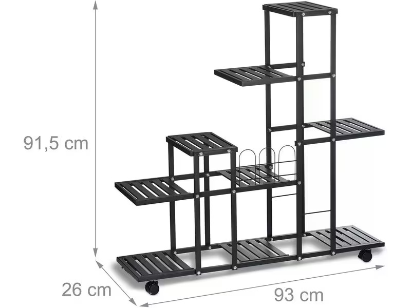 relaxdays Pflanzenständer mit Rollen 91.5 cm, Schwarz