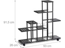 relaxdays Pflanzenständer mit Rollen 91.5 cm, Schwarz