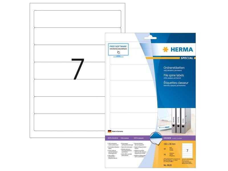HERMA Ordneretiketten 8620 192 x 38 mm permanent, Weiss