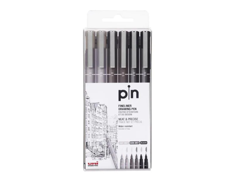 Uni Fineliner PIN Etui, 6 Stück